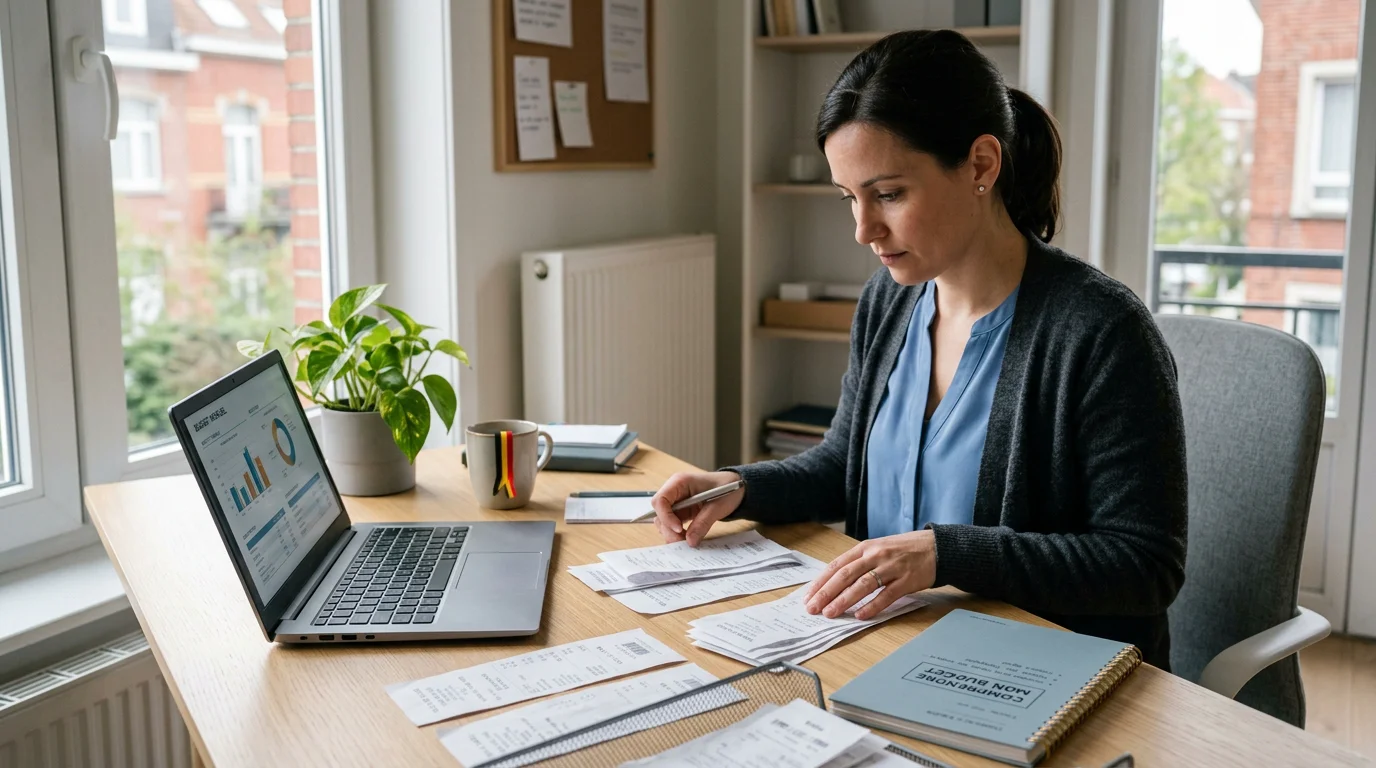 Employé organisant des reçus et notes de frais sur un bureau