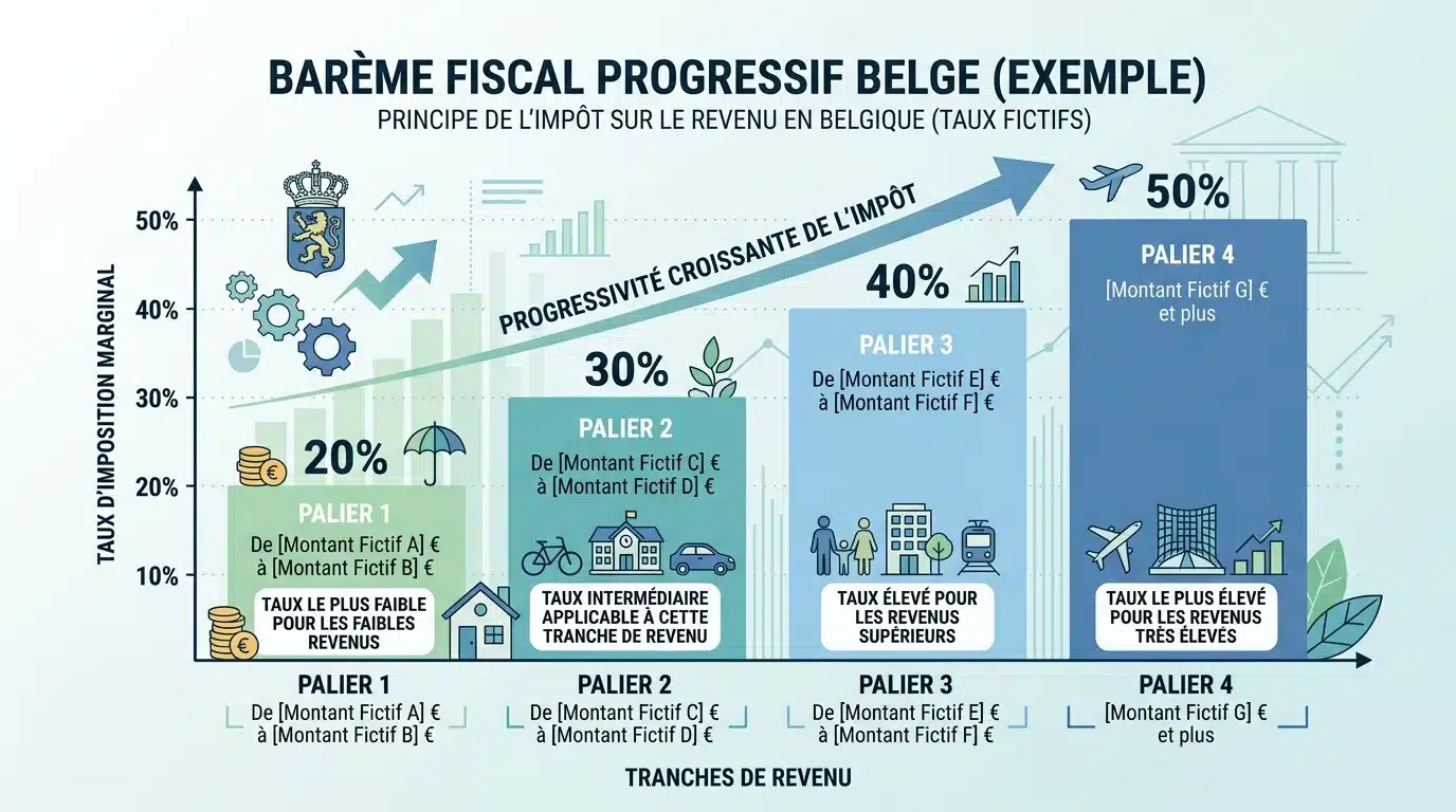 Graphique illustrant les tranches progressives du barème fiscal belge en 2026