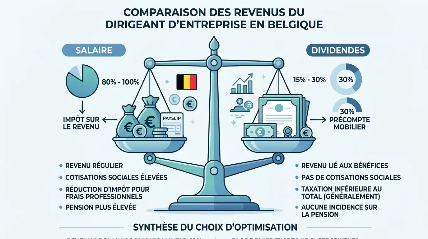 Comparaison visuelle entre rémunération par salaire et par dividendes