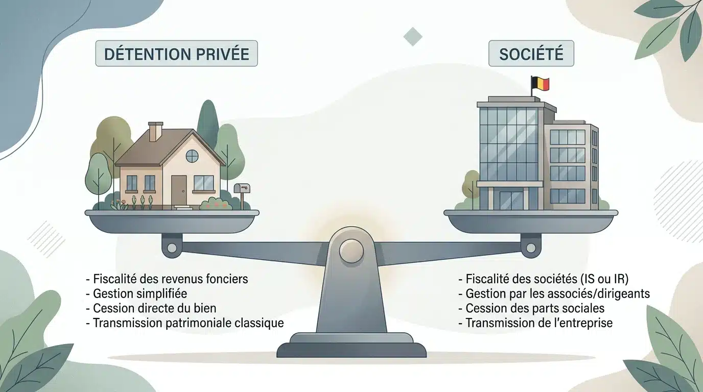 Comparaison entre détention immobilière en nom propre et via une société en Belgique