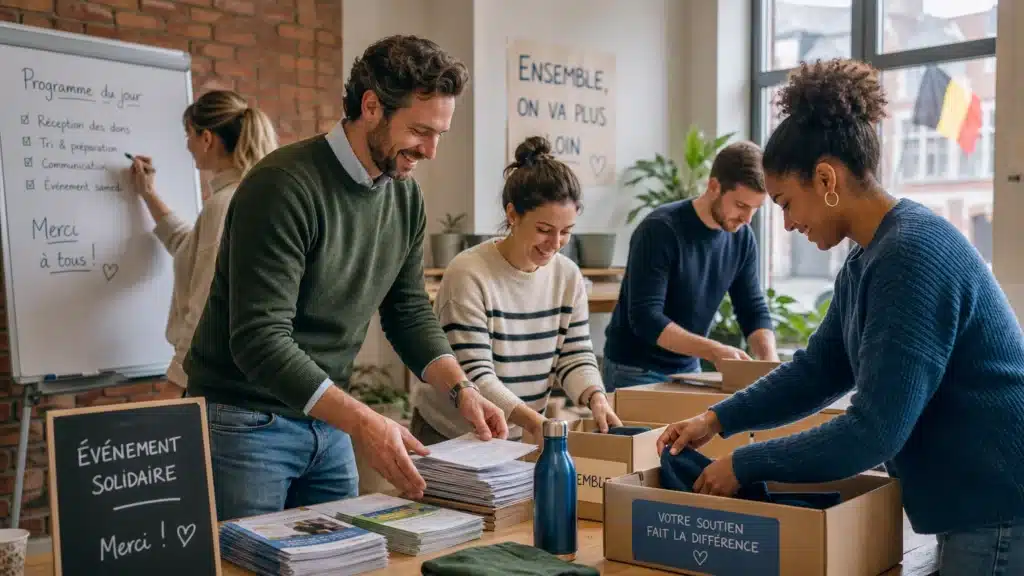 Un indépendant participe bénévolement à un événement associatif en Belgique