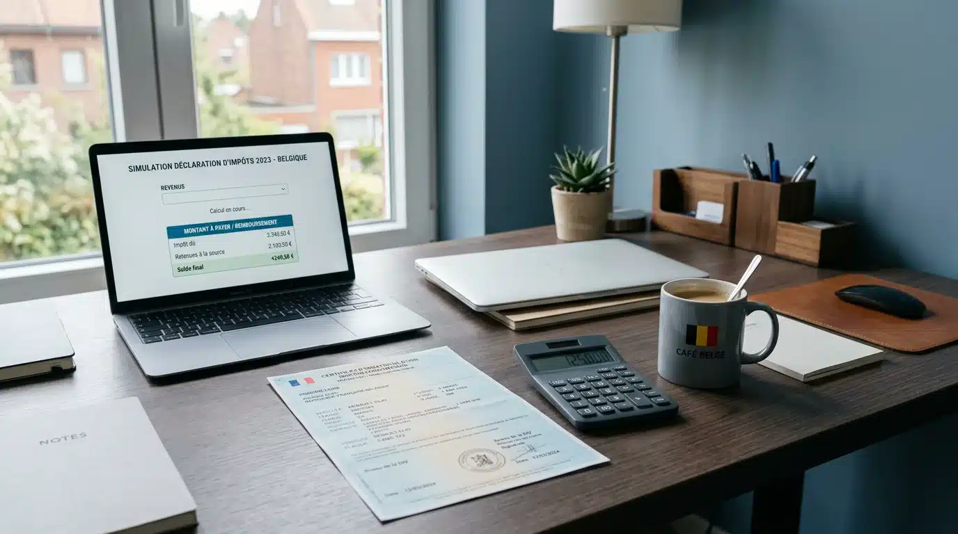 Bureau avec certificat d'immatriculation belge et calcul de taxe automobile