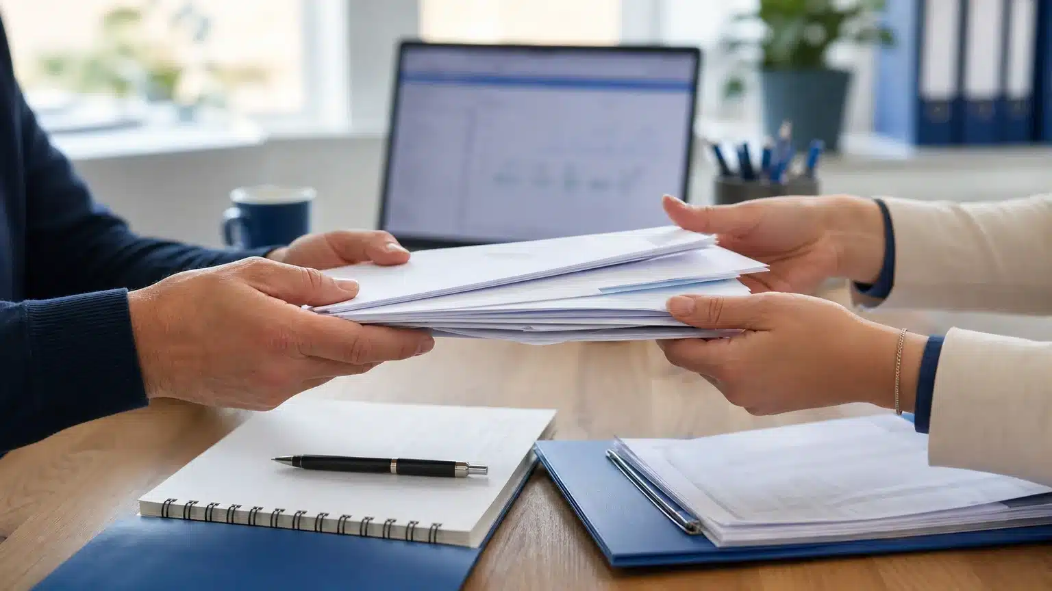 Entrepreneur transmettant des documents comptables à une conseillère