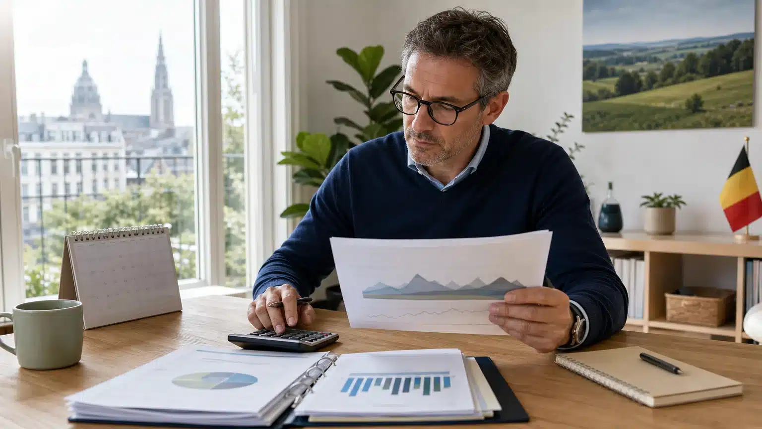 Investisseur examinant un dossier d’actions non cotées et les conditions d’un avantage fiscal belge.