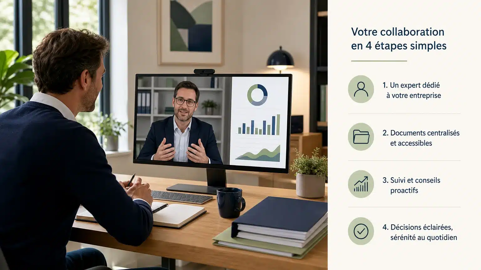 Échange à distance entre un entrepreneur et son conseiller comptable