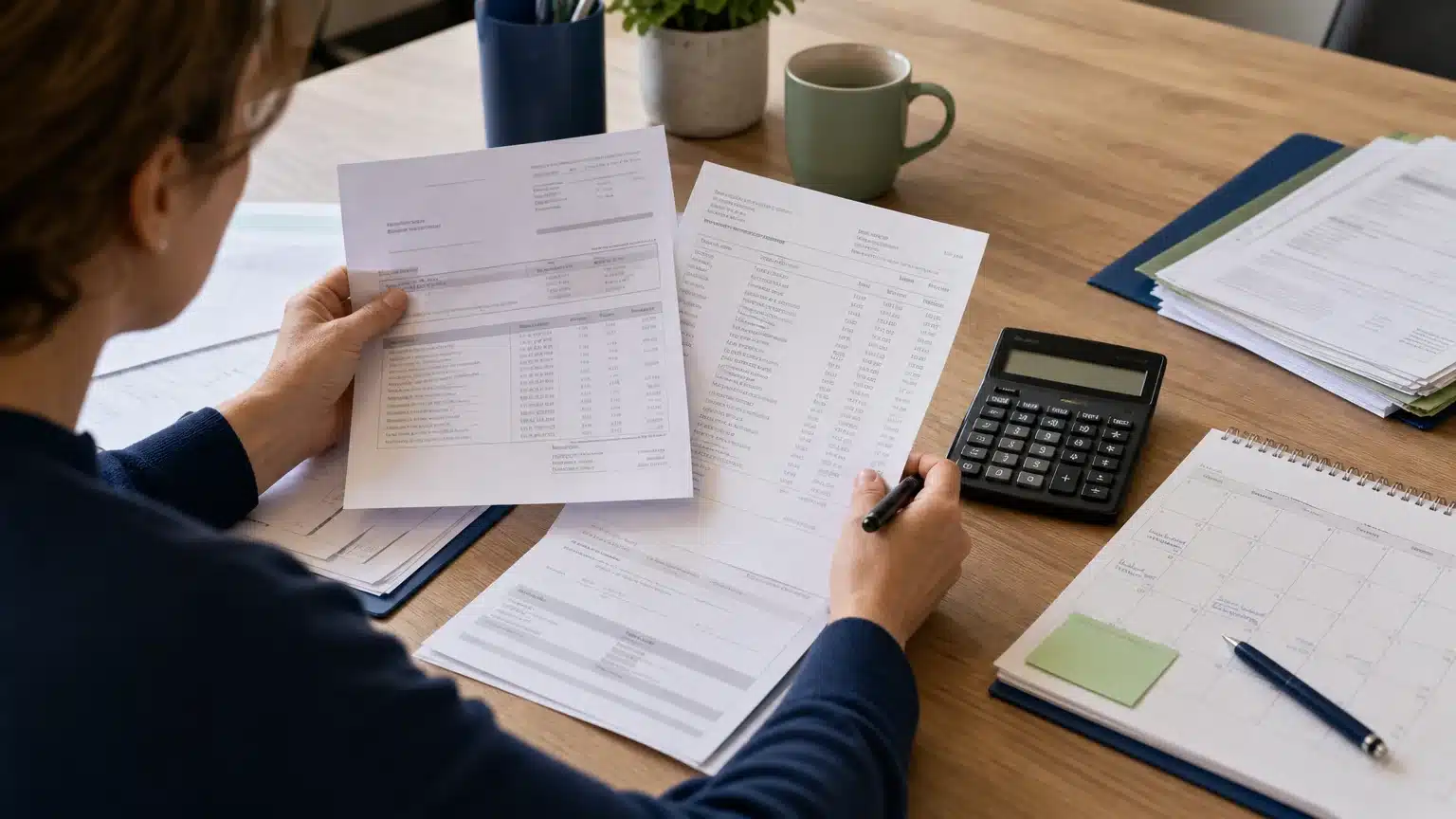 Comparaison de factures et de mouvements bancaires sur une table de travail
