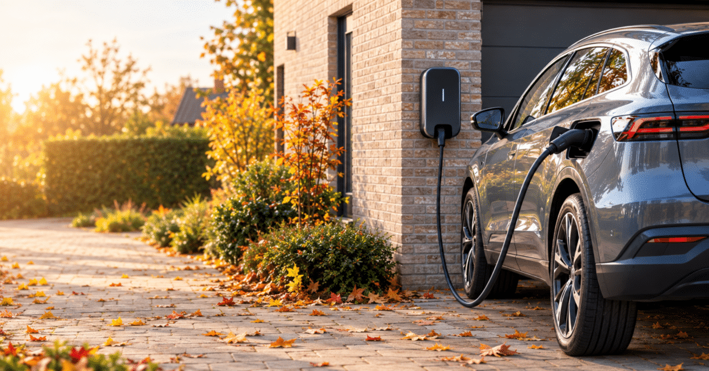 Voiture de société électrique en recharge sur une borne à domicile, remboursement selon le tarif CREG du 4e trimestre 2026